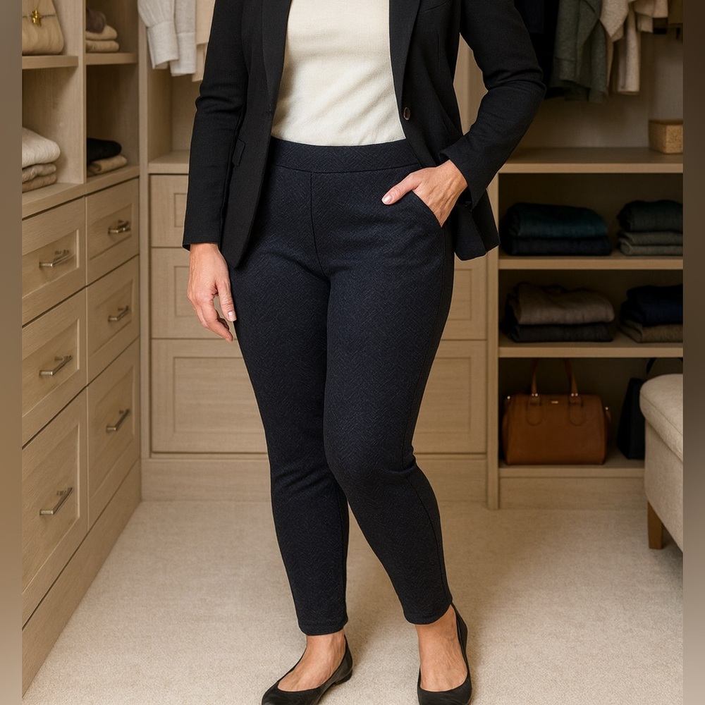 Ellen Tracy Navy Chevron Skinny Pants-Leggings